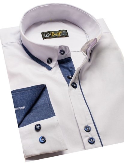 La chemise élégante avec les manches longues pour homme blanche Bolf 8823