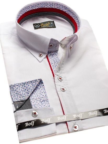 La chemise élégante avec les manches longues pour homme blanche Bolf 8839