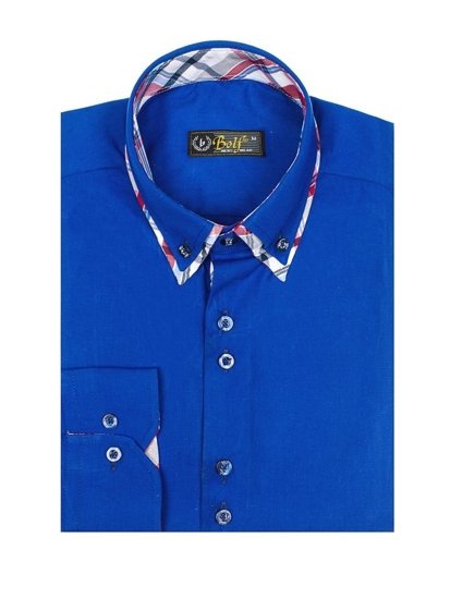 La chemise élégante avec les manches longues pour homme bleue Bolf 4704-1