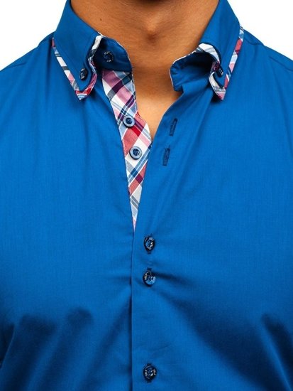 La chemise élégante avec les manches longues pour homme bleue Bolf 4704-1