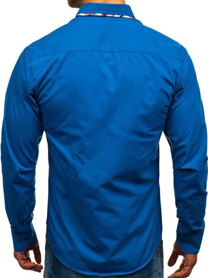 La chemise élégante avec les manches longues pour homme bleue Bolf 4704-1