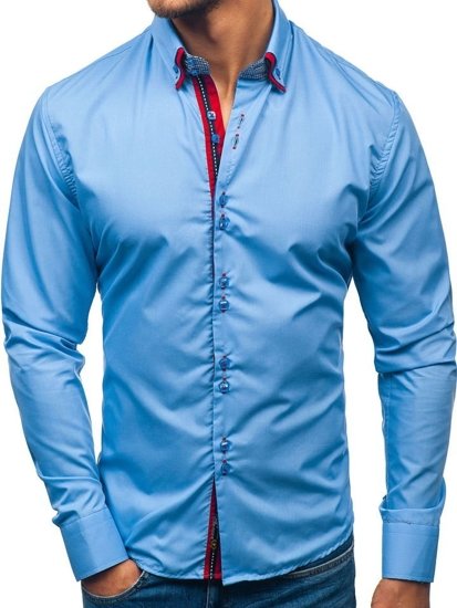 La chemise élégante avec les manches longues pour homme bleue claire Bolf 2785