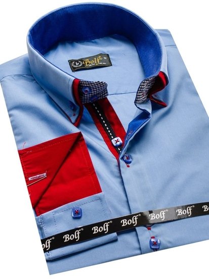 La chemise élégante avec les manches longues pour homme bleue claire Bolf 2785