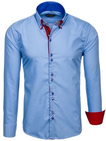 La chemise élégante avec les manches longues pour homme bleue claire Bolf 2785