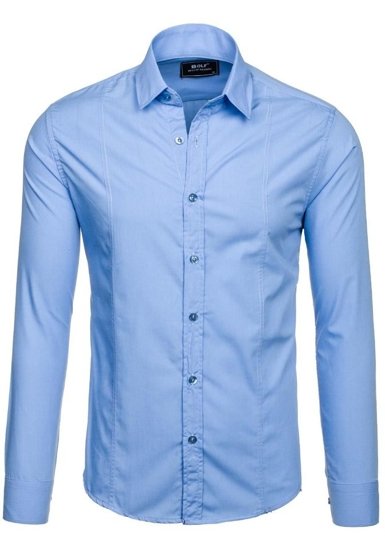 La chemise élégante avec les manches longues pour homme bleue claire Bolf 6944