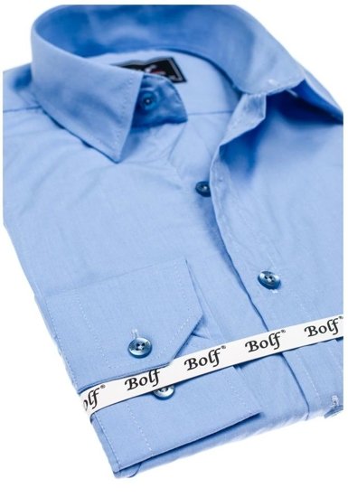 La chemise élégante avec les manches longues pour homme bleue claire Bolf 6944