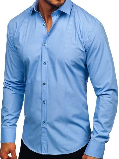 La chemise élégante avec les manches longues pour homme bleue claire Bolf 6944