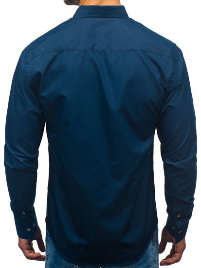 La chemise élégante avec les manches longues pour homme bleue foncée Bolf 2772