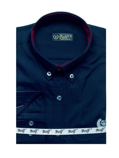 La chemise élégante avec les manches longues pour homme bleue foncée Bolf 2772