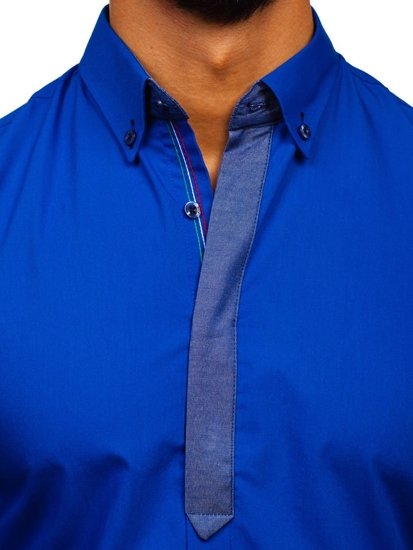 La chemise élégante avec les manches longues pour homme bleue moyene Bolf 3725