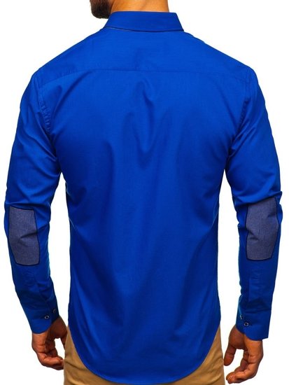 La chemise élégante avec les manches longues pour homme bleue moyene Bolf 3725