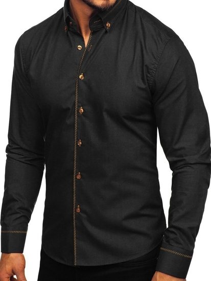 La chemise élégante avec les manches longues pour homme noir Bolf 6964