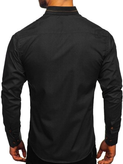 La chemise élégante avec les manches longues pour homme noir Bolf 6964