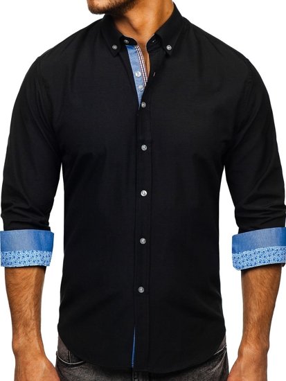 La chemise élégante avec les manches longues pour homme noir Bolf 8838-1