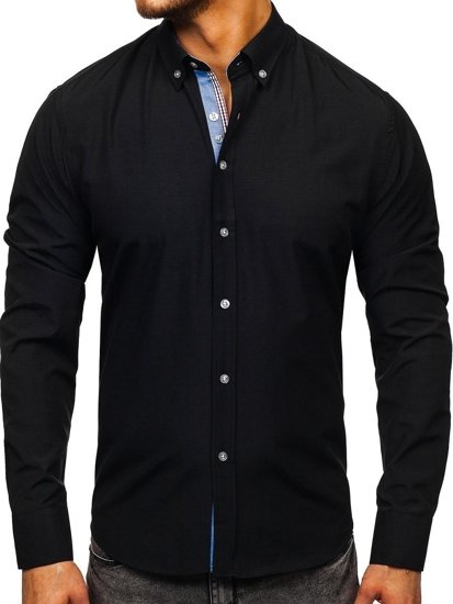 La chemise élégante avec les manches longues pour homme noir Bolf 8838-1