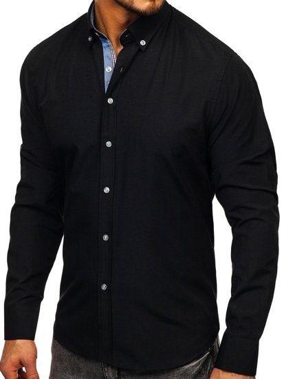 La chemise élégante avec les manches longues pour homme noir Bolf 8838-1