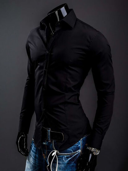 La chemise élégante avec les manches longues pour homme noire Bolf 1703A