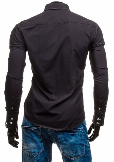 La chemise élégante avec les manches longues pour homme noire Bolf 5814