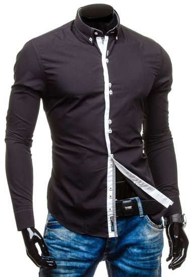 La chemise élégante avec les manches longues pour homme noire Bolf 5814