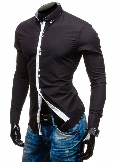 La chemise élégante avec les manches longues pour homme noire Bolf 5814