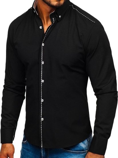 La chemise élégante avec les manches longues pour homme noire Bolf 6920