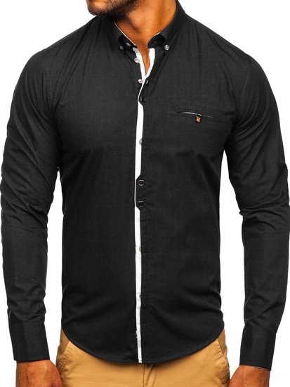 La chemise élégante noire pour homme avec les manches longues Bolf 7720