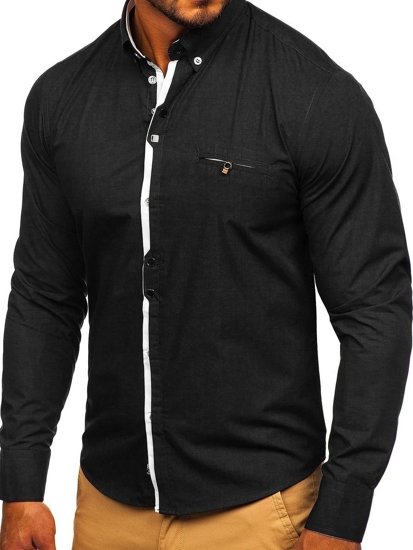 La chemise élégante noire pour homme avec les manches longues Bolf 7720