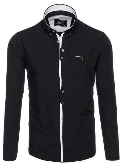 La chemise élégante noire pour homme avec les manches longues Bolf 7720