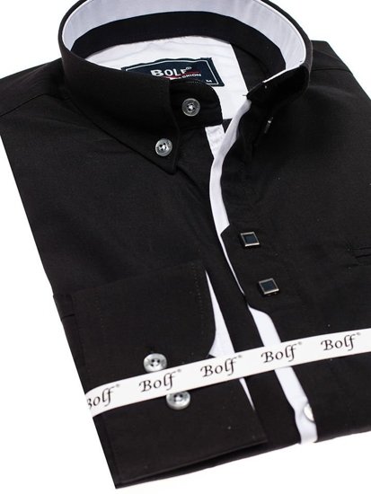 La chemise élégante noire pour homme avec les manches longues Bolf 7720