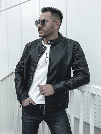 Le blouson en cuir pour homme noir Bolf 1108