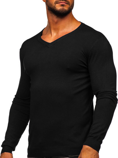 Le pull à col V pour homme noir Bolf MMB601