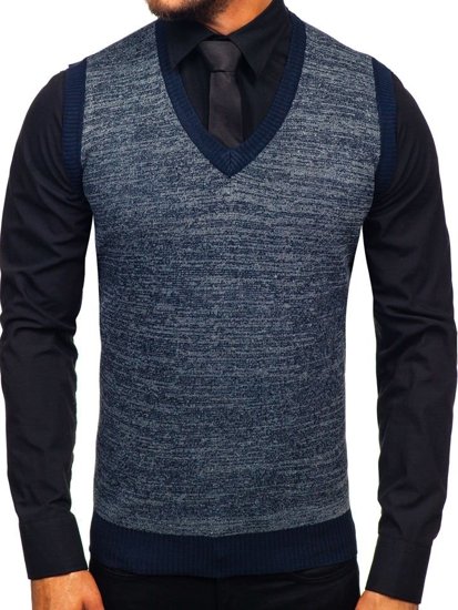 Le pull sans manches pour homme bleu foncé Bolf 8131