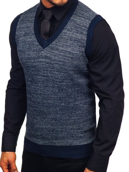 Le pull sans manches pour homme bleu foncé Bolf 8131