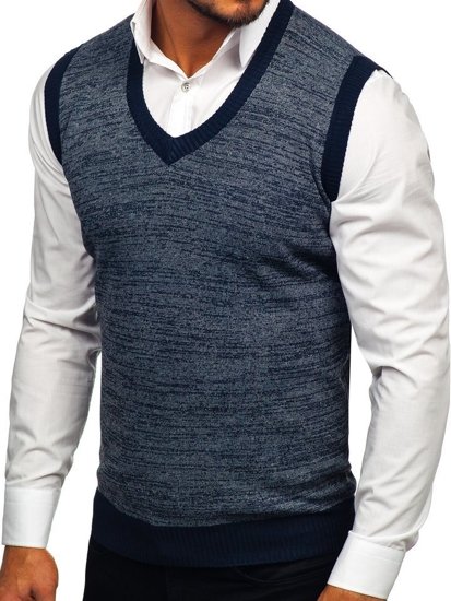 Le pull sans manches pour homme bleu foncé Bolf 8131