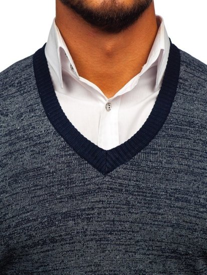 Le pull sans manches pour homme bleu foncé Bolf 8131