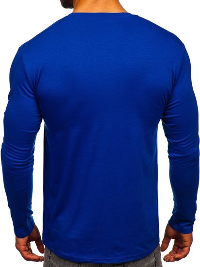 Le t-shirt maches longues sans imprimé pour homme bleu cobalt Bolf 2088L