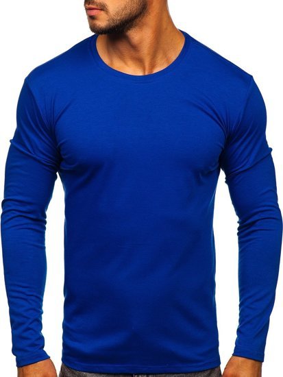 Le t-shirt maches longues sans imprimé pour homme bleu cobalt Bolf 2088L