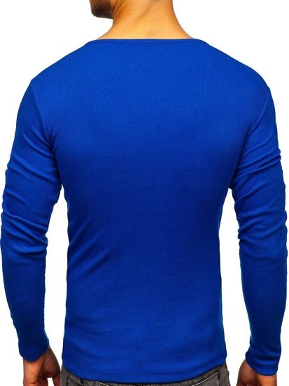 Le t-shirt manches longues sans imprimé pour homme bleu moyen Bolf 145362