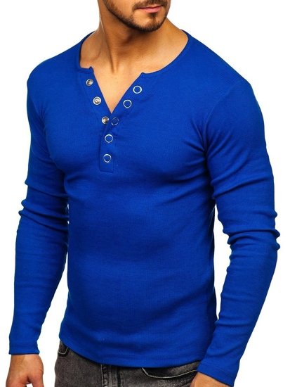 Le t-shirt manches longues sans imprimé pour homme bleu moyen Bolf 145362