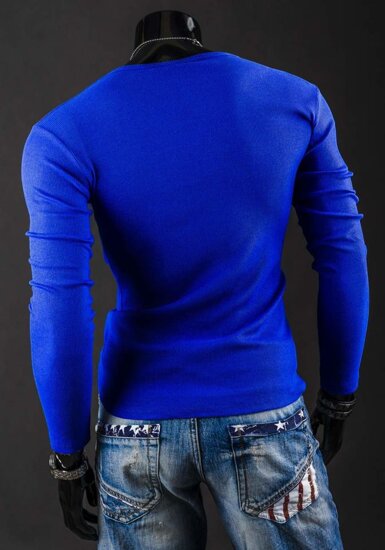 Le t-shirt manches longues sans imprimé pour homme bleu moyen Bolf 145362