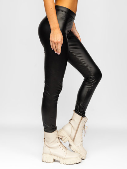 Legging en simili cuir pour femme noir Bolf 0012