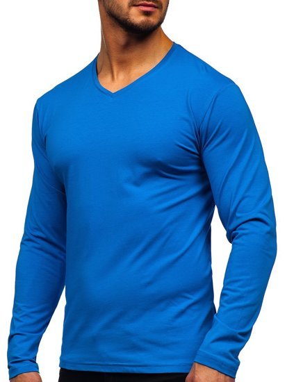 Longsleeve pour homme à col-V sans imprimé bleu Bolf 172008