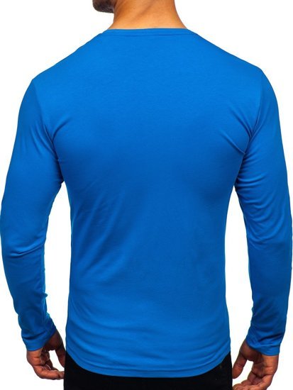 Longsleeve pour homme à col-V sans imprimé bleu Bolf 172008