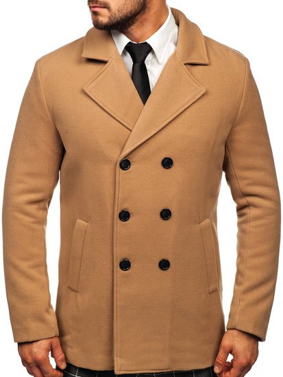 Manteau à double boutonnage d'hiver pour homme camel à col montant Bolf 8078