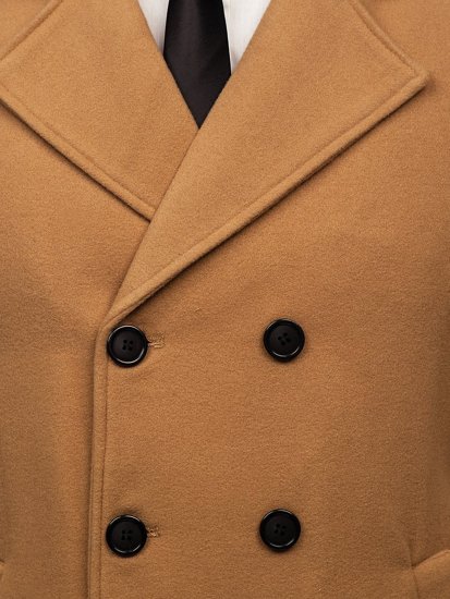 Manteau à double boutonnage d'hiver pour homme camel à col montant Bolf 8078