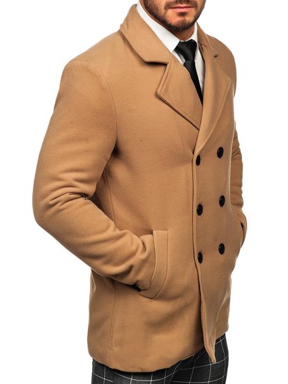 Manteau à double boutonnage d'hiver pour homme camel à col montant Bolf 8078