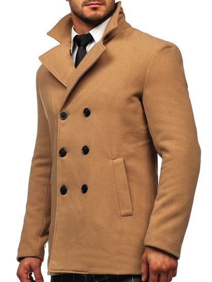 Manteau à double boutonnage d'hiver pour homme camel à col montant Bolf 8078