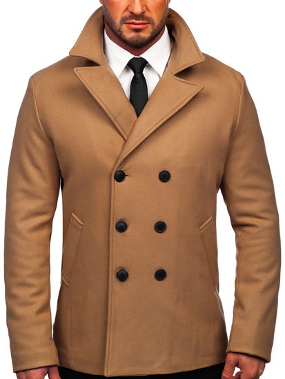 Manteau à double boutonnage d'hiver pour homme camel à col montant Bolf 8801