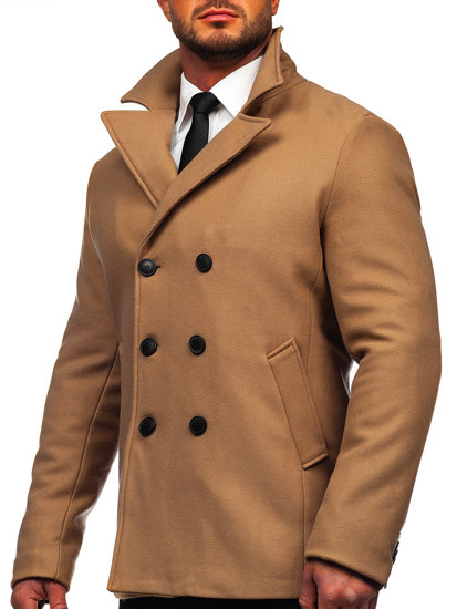 Manteau à double boutonnage d'hiver pour homme camel à col montant Bolf 8801