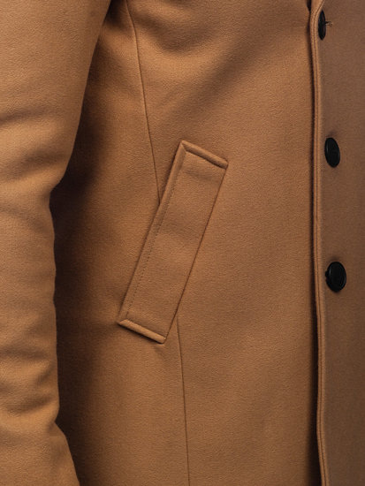 Manteau à double boutonnage d'hiver pour homme camel à col montant Bolf 8801